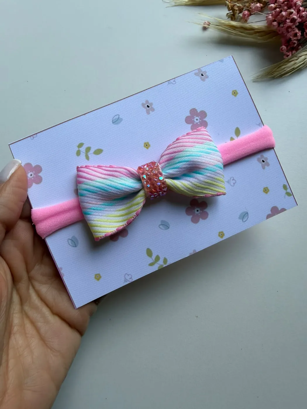 Faixinha de Bebê Laço Listrado Rosa