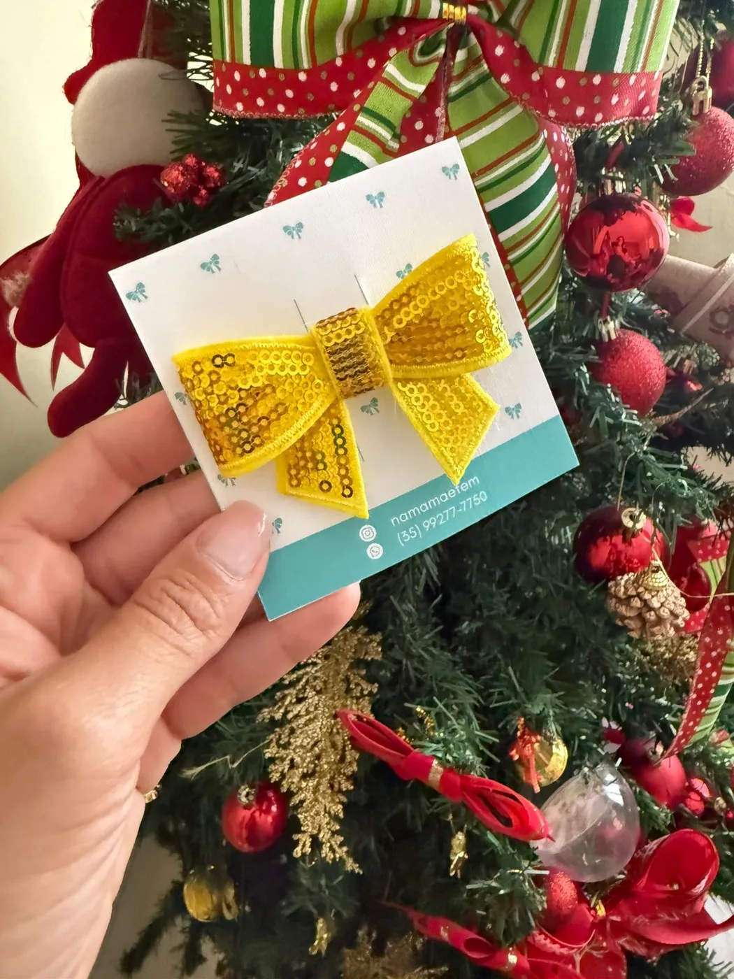 Hairclip Laço Lantejoula Amarelo