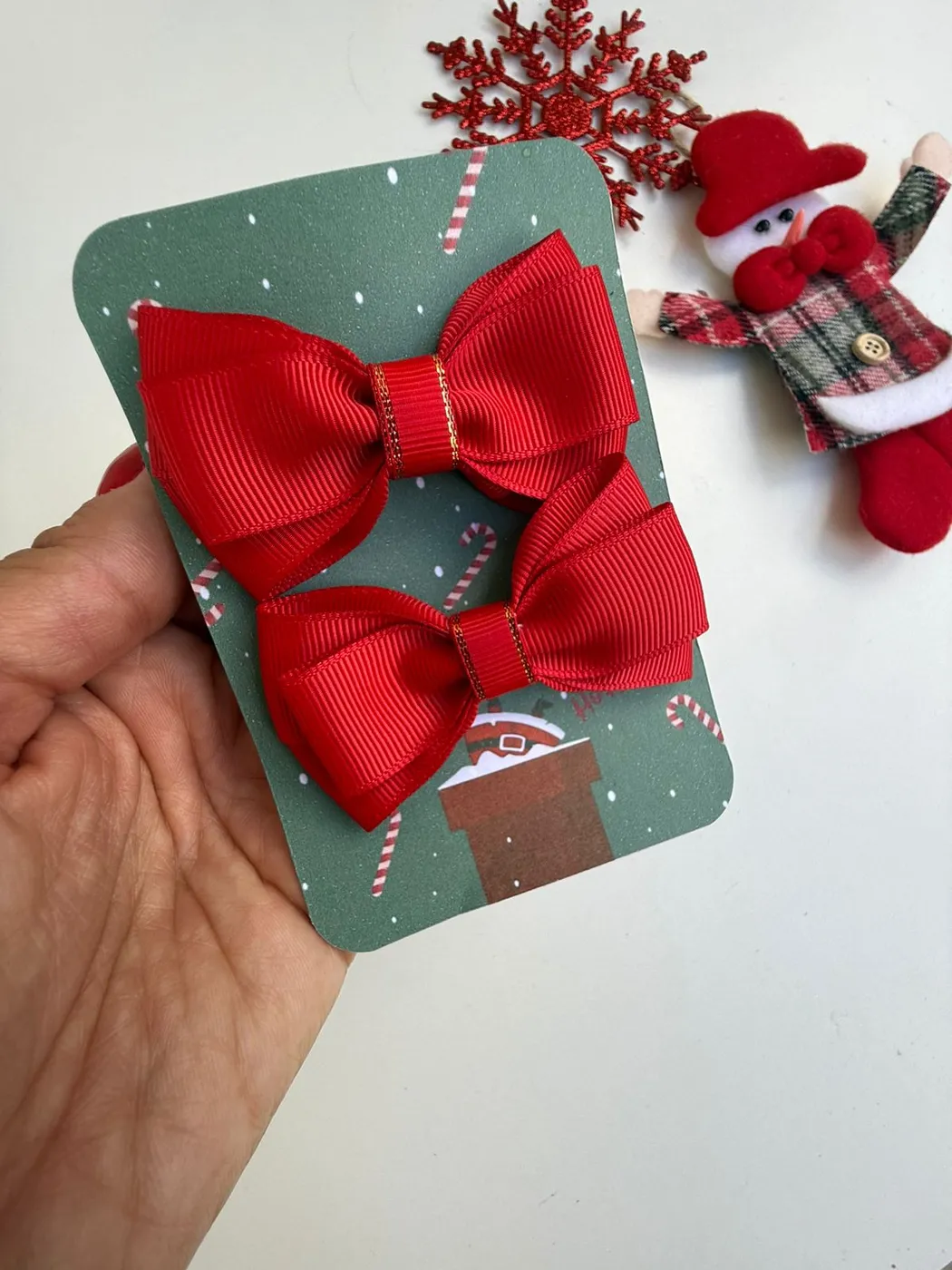 Parzinho Laço Vermelho Cetim Natal
