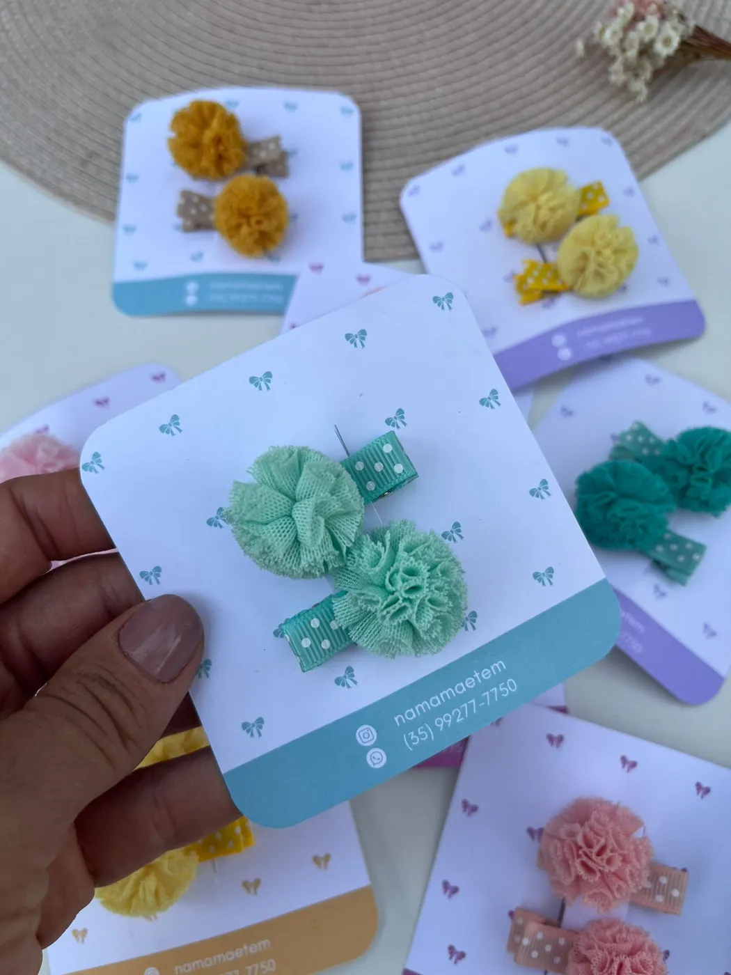 Parzinho Hairclip Flor de Tule Verde Menta