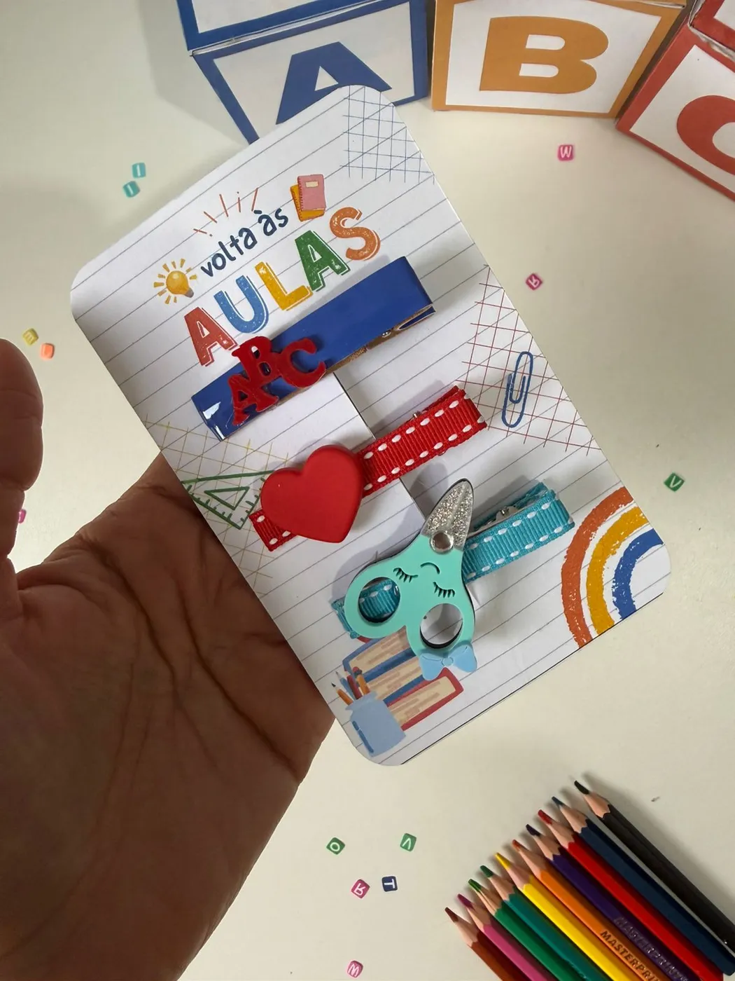 Kit Hairclips Volta às Aulas Tesoura e Coração