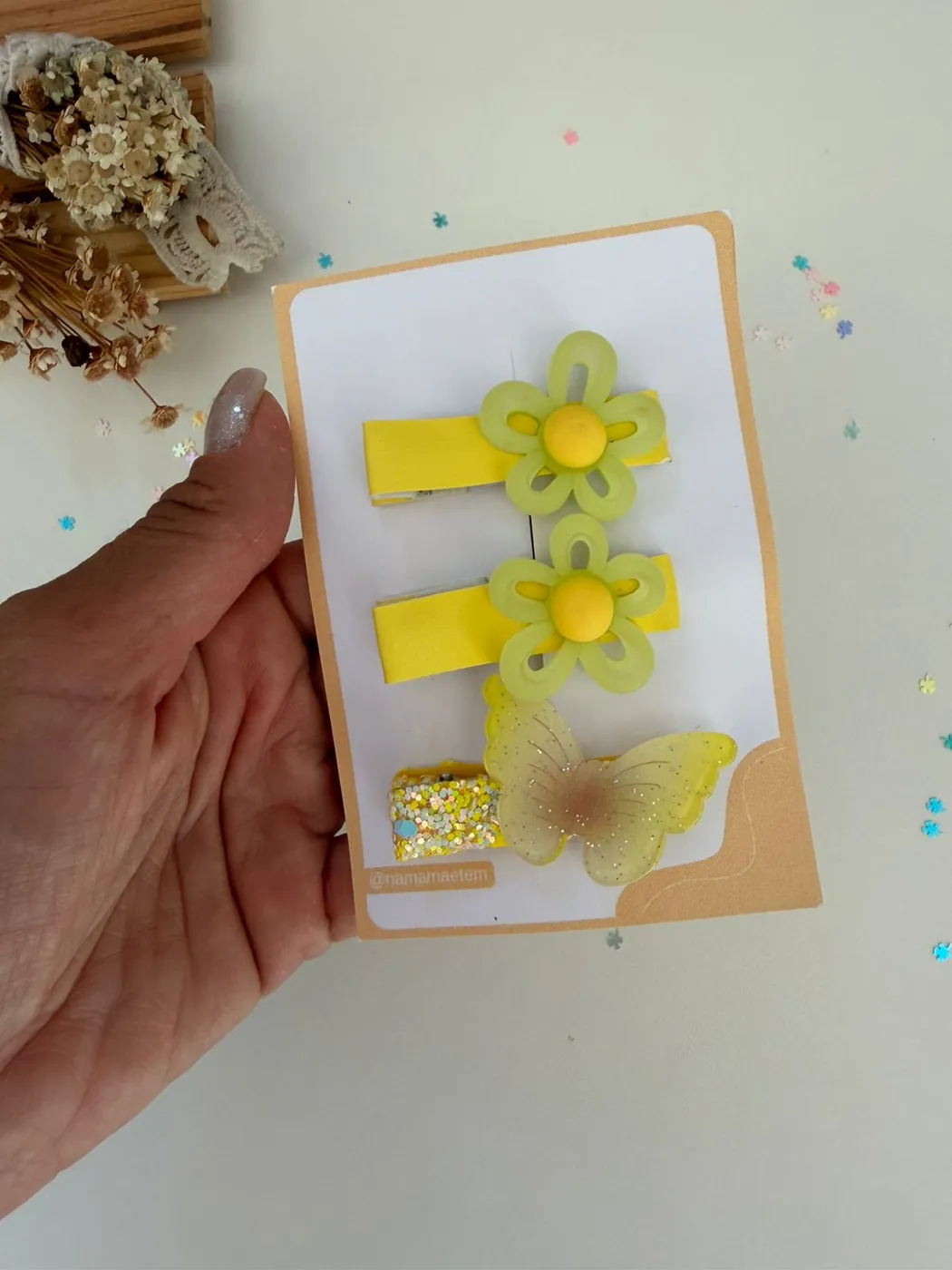 Kit Hairclips Flor Amarelo e Verde